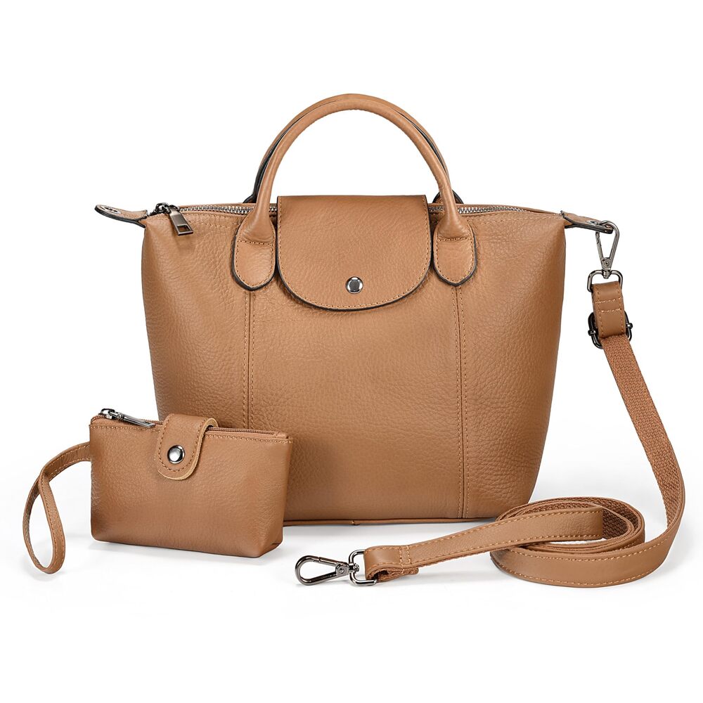 9002 Leather Shoulder Bag Medium Size Handbag Purse with Coin Purse & Long
